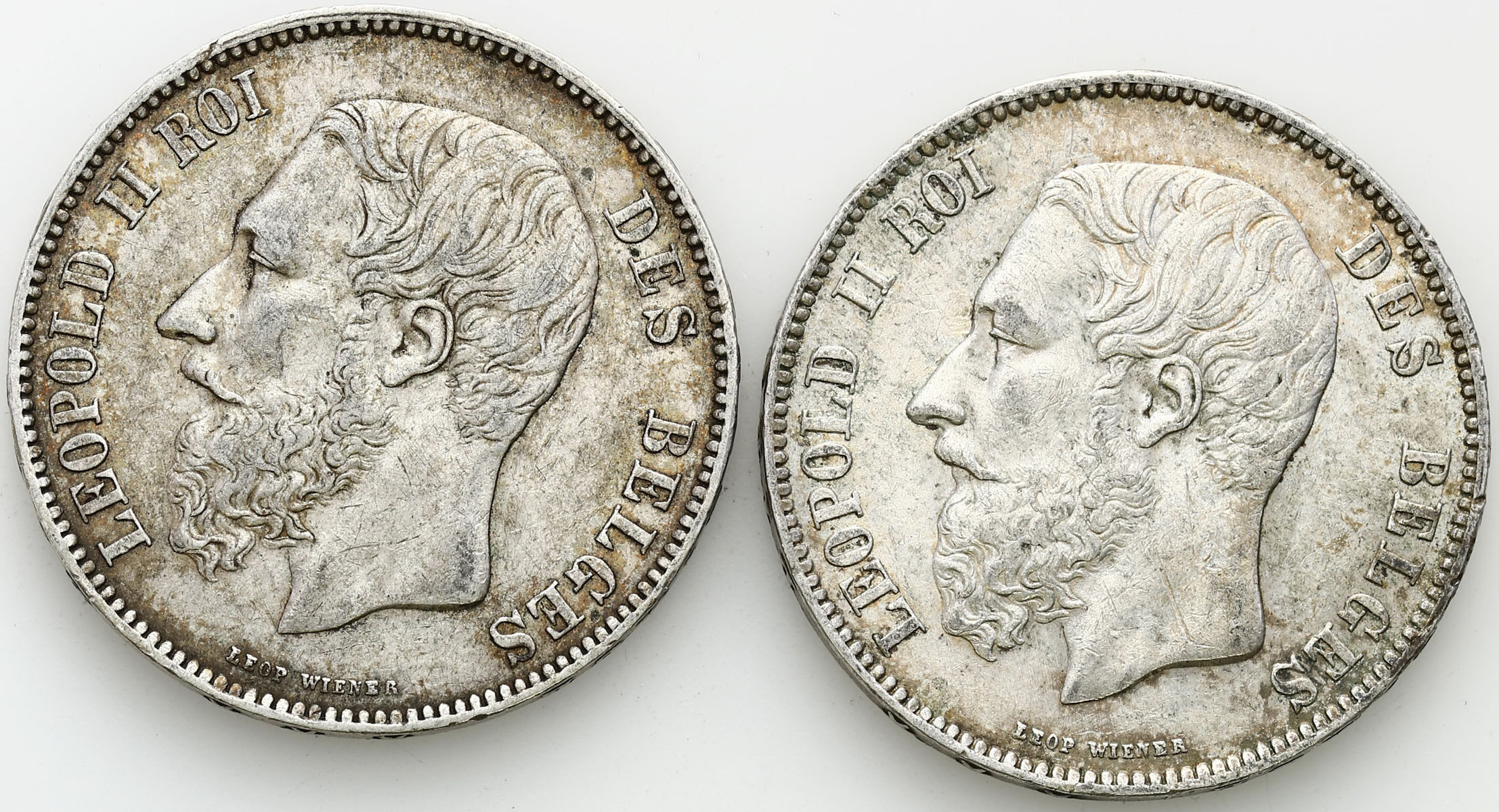 Belgia 5 franków 1868 i 1871 Leopold II – zestaw 2 sztuk